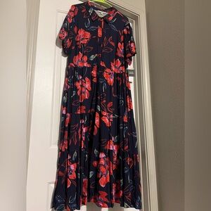 Studio One Navy Dress with Red and Blue Floral Design